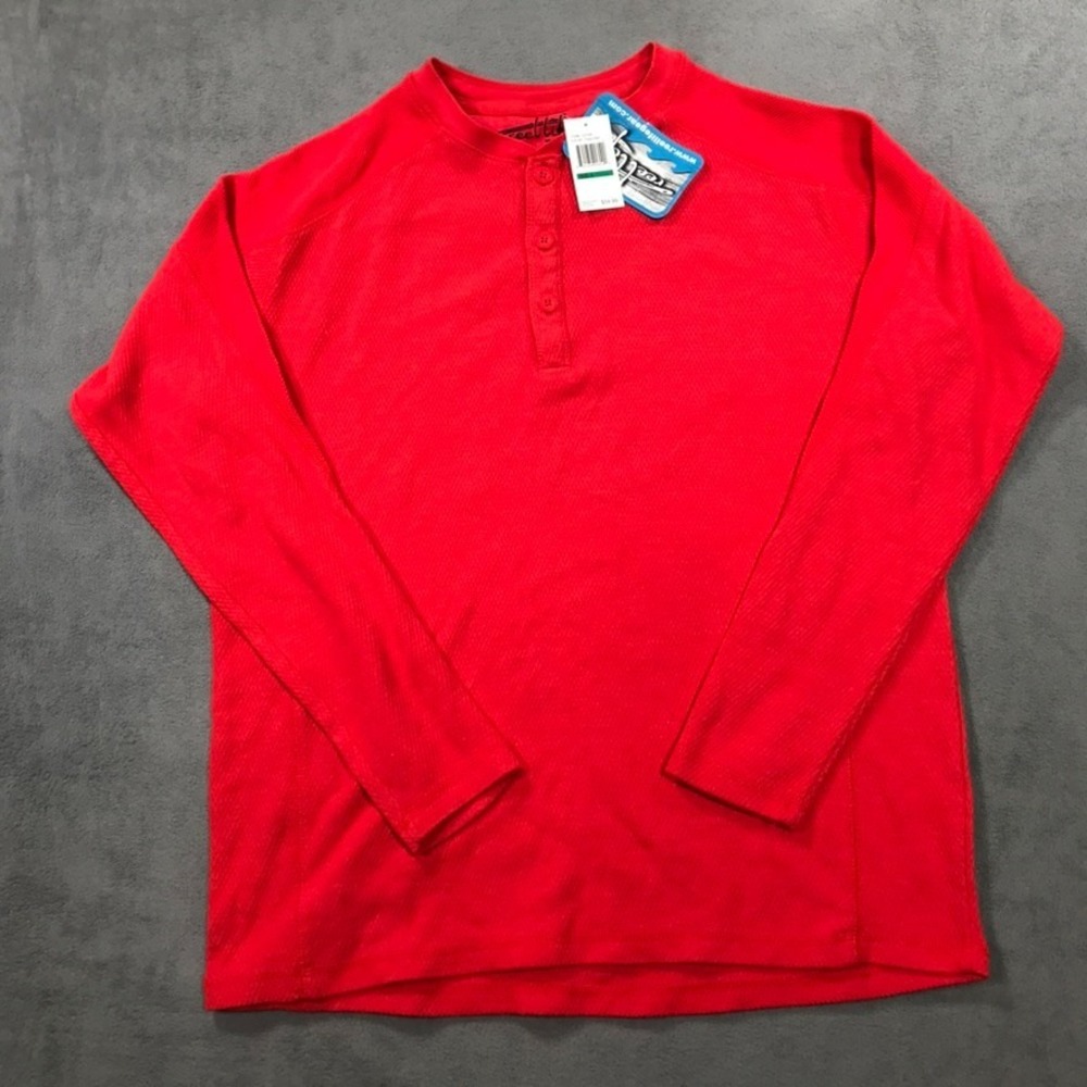 Reel Life Fishing Shirt Mens Large Red Thermal Long Sleeve Henley Waffle Knit